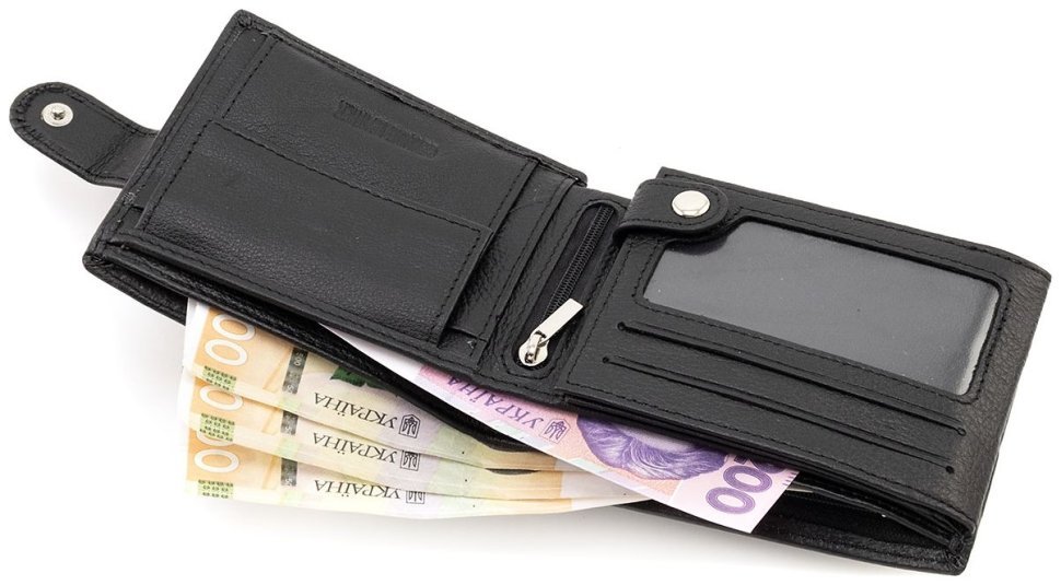 Мужское кожаное портмоне с дополнительным внутренним блоком на кнопке ST Leather 90838 черного цвета modnotak фото №4