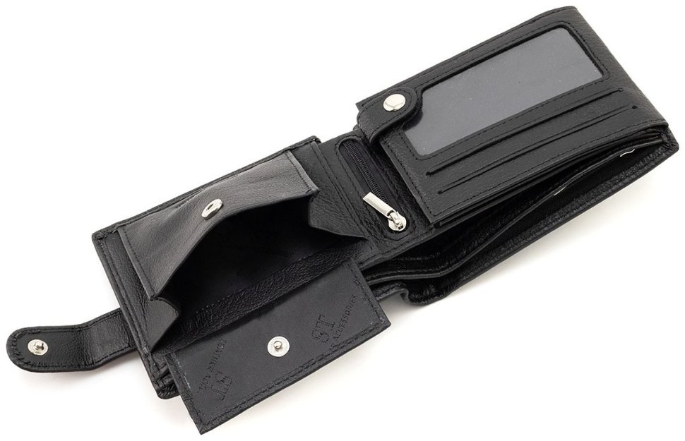Мужское кожаное портмоне с дополнительным внутренним блоком на кнопке ST Leather 90838 черного цвета modnotak фото №5