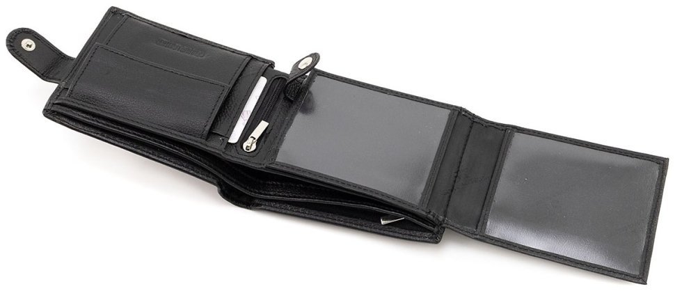 Мужское кожаное портмоне с дополнительным внутренним блоком на кнопке ST Leather 90838 черного цвета modnotak фото №6