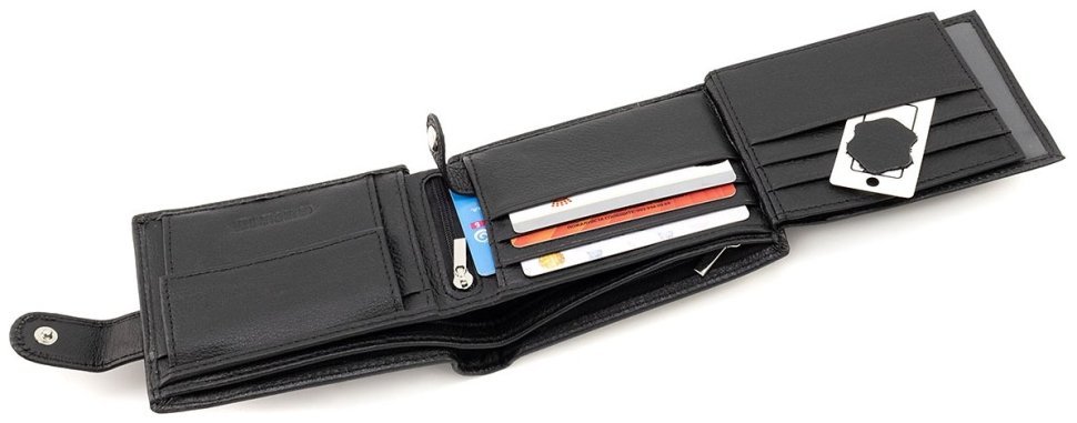 Мужское кожаное портмоне с дополнительным внутренним блоком на кнопке ST Leather 90838 черного цвета modnotak фото №7