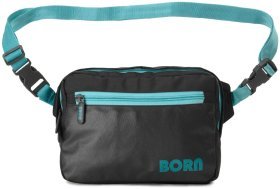 Вместительная сумка бананка (на пояс) из плотного текстиля на каждый день Born 111438 черно-бирюзового цвета