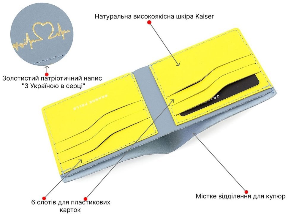 Жовто-блакитне портмоне з гладкої шкіри з написом З Україною в серці - Grande Pelle (13127) modnotak фото №4