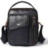 Шкіряна вертикальна наплічна сумка з ручкою в чорному кольорі VINTAGE STYLE (14765) - 1