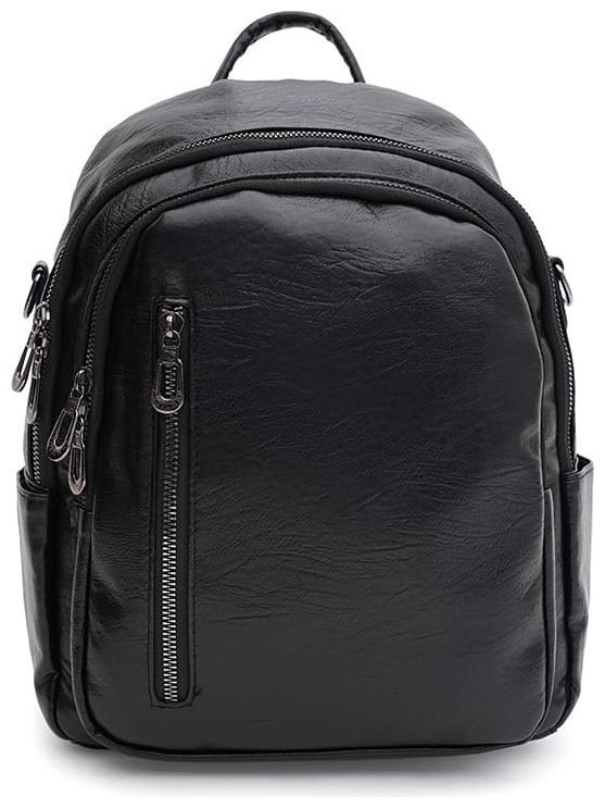 Чорний жіночий рюкзак-сумка з екошкіри на блискавці Monsen 71838