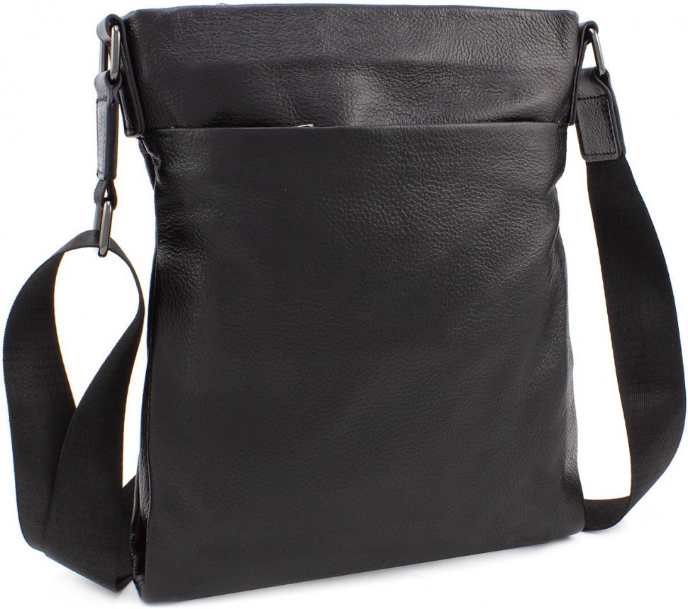 Кожаная мужская наплечная сумка черного цвета Leather Collection (10080)