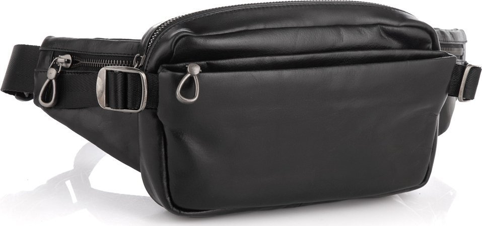 Невелика чоловіча сумка на пояс із натуральної шкіри чорного кольору Tiding Bag (21852)