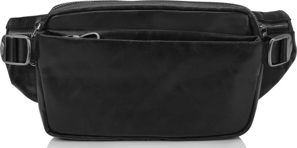 Невелика чоловіча сумка на пояс із натуральної шкіри чорного кольору Tiding Bag (21852)