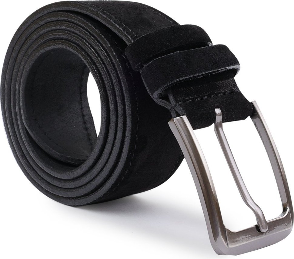 Чорний чоловічий замшевий ремінь широкого типу з класичною пряжкою Vintage (2420733)