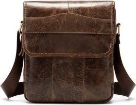 Коричневая мужская сумка через плечо из натуральной кожи среднего размера Vintage (14945)