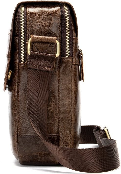 Коричнева чоловіча сумка через плече із натуральної шкіри середнього розміру Vintage (14945)