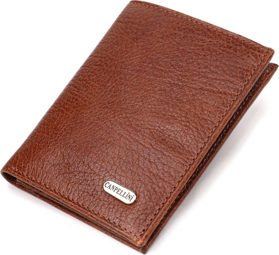 Вертикальний чоловічий гаманець із натуральної шкіри флотар коричневого кольору CANPELLINI (2421874)