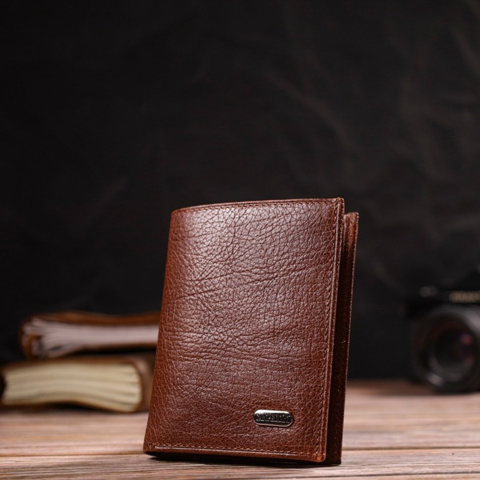 Вертикальний чоловічий гаманець із натуральної шкіри флотар коричневого кольору CANPELLINI (2421874)