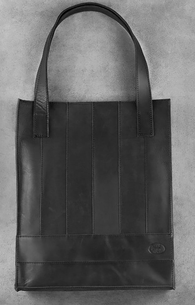 Черная сумка шоппер из натуральной кожи на молнии BlankNote Бэтси (12637)