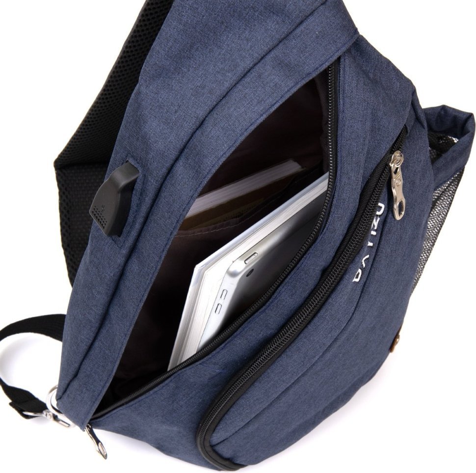 Синя чоловіча сумка через плече з текстилю Vintage (20551)