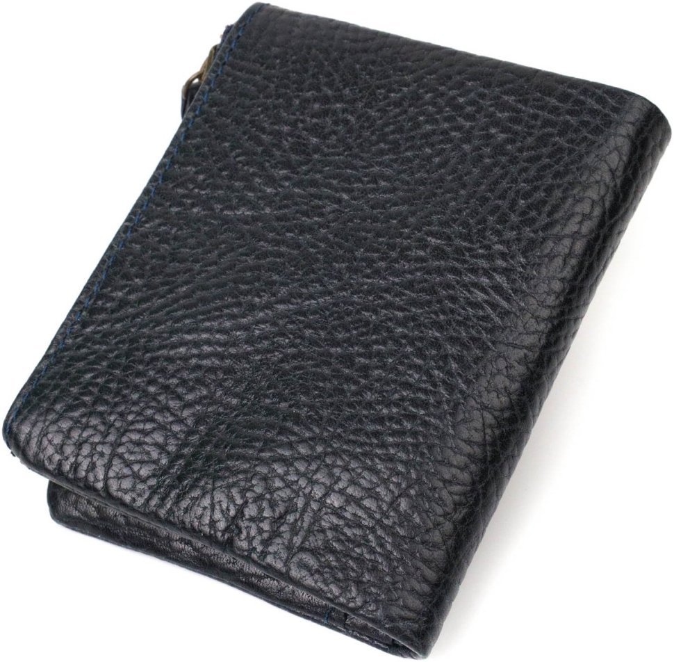 Темно-синій гаманець подвійного складання з фактурної шкіри на кнопці Tony Bellucci (2422021)