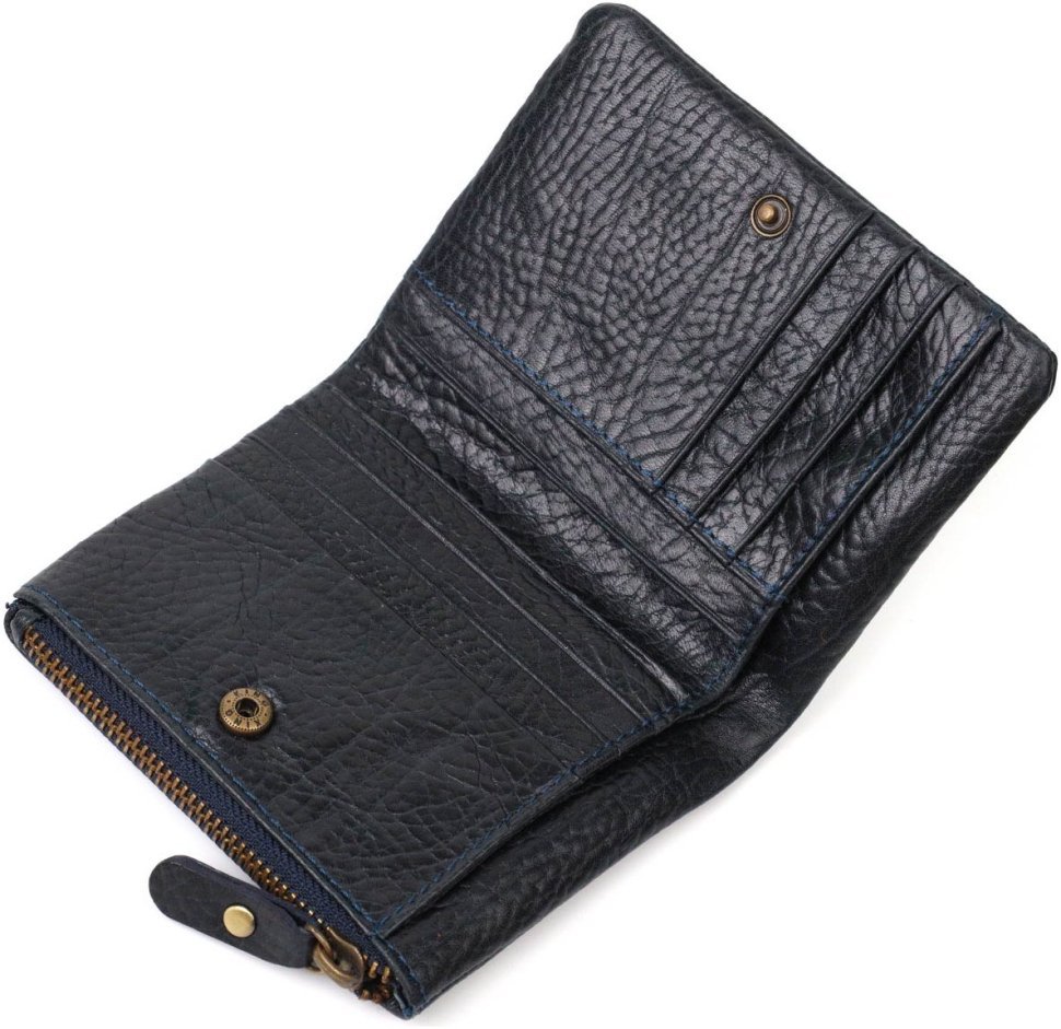Темно-синій гаманець подвійного складання з фактурної шкіри на кнопці Tony Bellucci (2422021)