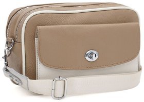 Наплічна шкіряна сумка для жінок на 2 відділення Borsa Leather 104538 бежева