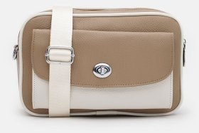 Наплічна шкіряна сумка для жінок на 2 відділення Borsa Leather 104538 бежева