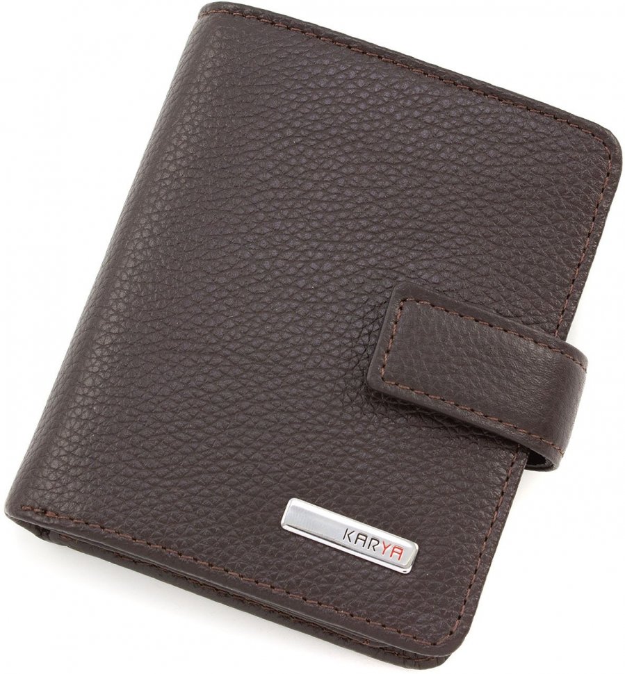 Компактне чоловіче портмоне з фактурної шкіри коричневого кольору KARYA (0952-39)