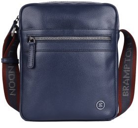 Сумка планшет для мужчин из кожи флотар через плече Brampton London Crossflow 94538 синего цвета