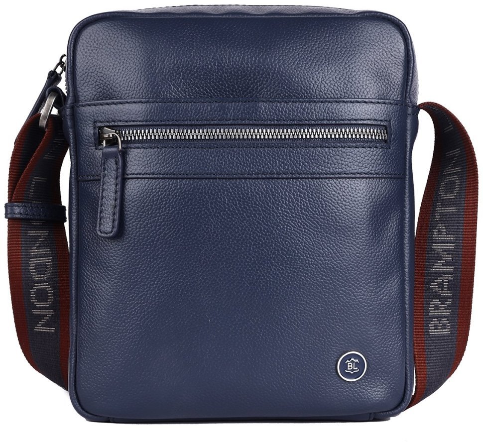 Сумка планшет для мужчин из кожи флотар через плече Brampton London Crossflow 94538 синего цвета modnotak фото №1