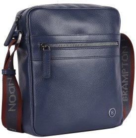 Сумка планшет для мужчин из кожи флотар через плече Brampton London Crossflow 94538 синего цвета