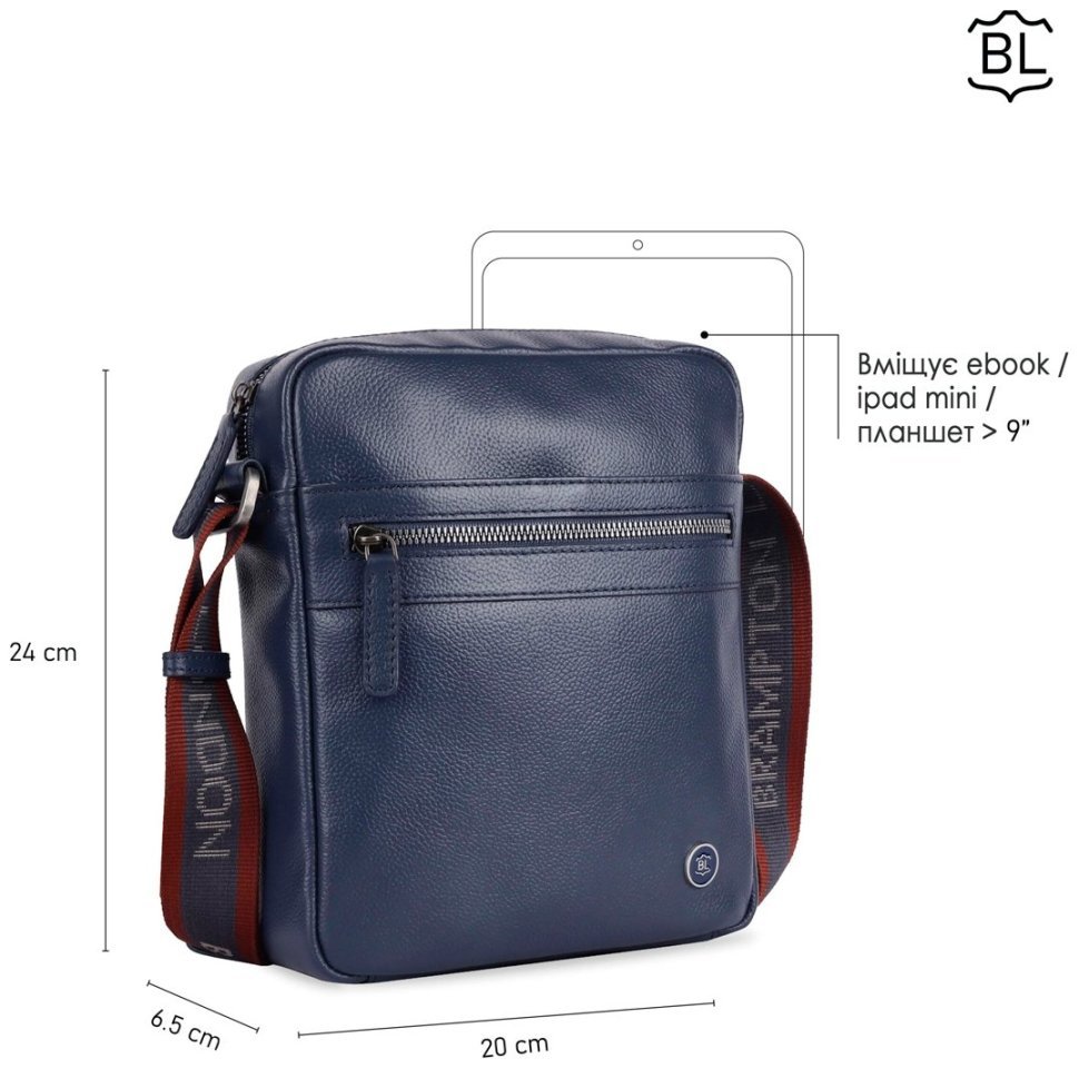 Сумка планшет для мужчин из кожи флотар через плече Brampton London Crossflow 94538 синего цвета modnotak фото №8