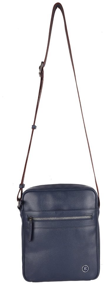 Сумка планшет для мужчин из кожи флотар через плече Brampton London Crossflow 94538 синего цвета modnotak фото №9