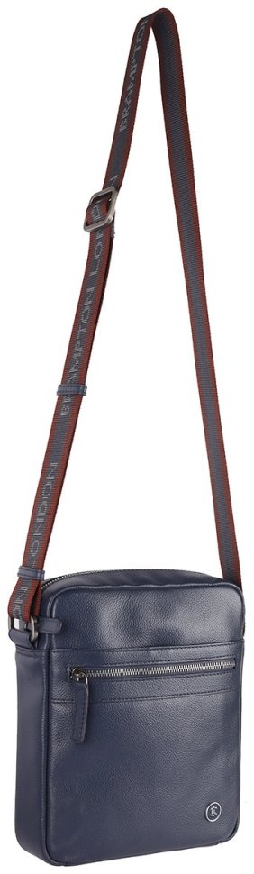 Сумка планшет для мужчин из кожи флотар через плече Brampton London Crossflow 94538 синего цвета modnotak фото №10