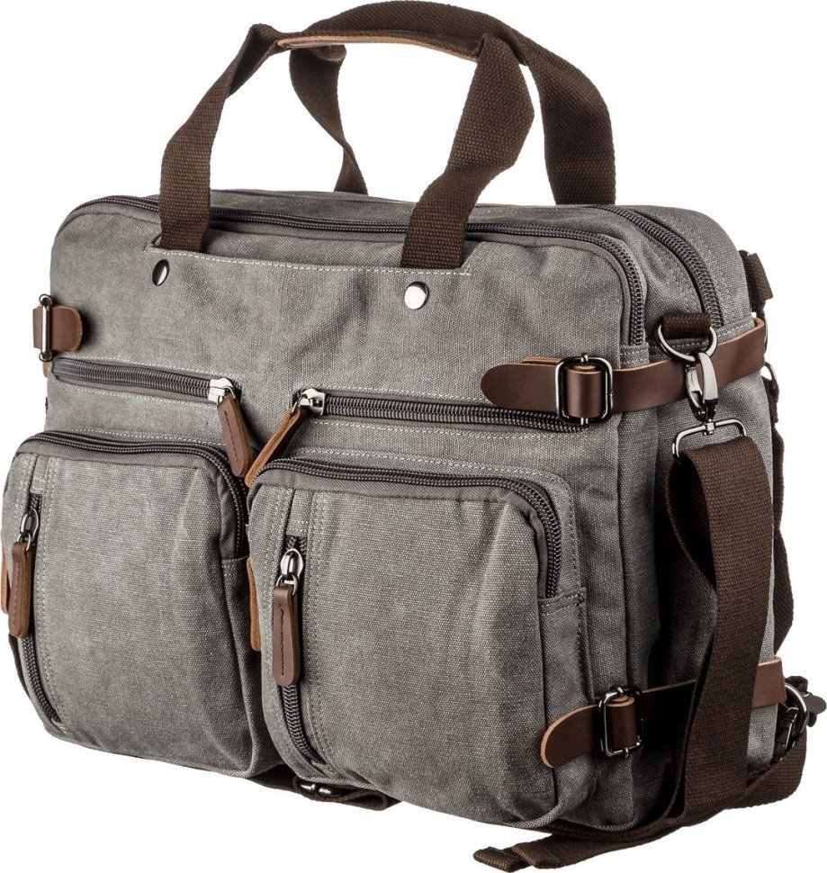 Вместительная сумка-трансформер серого цвета из текстиля Vintage (20151) фото №1 Вместительная сумка-трансформер серого цвета из текстиля Vintage (20151) modnotak фото №1