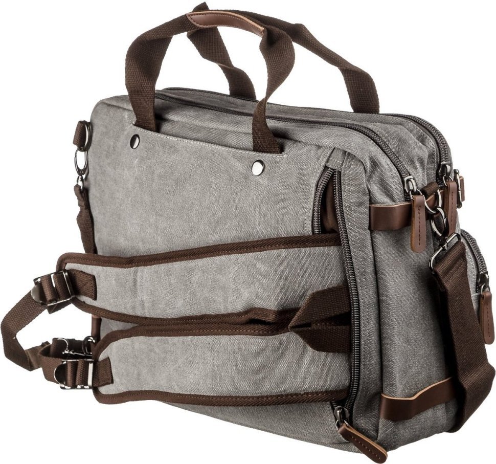 Вместительная сумка-трансформер серого цвета из текстиля Vintage (20151) фото №3 Вместительная сумка-трансформер серого цвета из текстиля Vintage (20151) modnotak фото №3