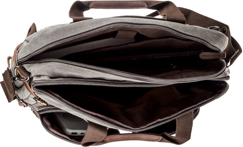 Вместительная сумка-трансформер серого цвета из текстиля Vintage (20151)