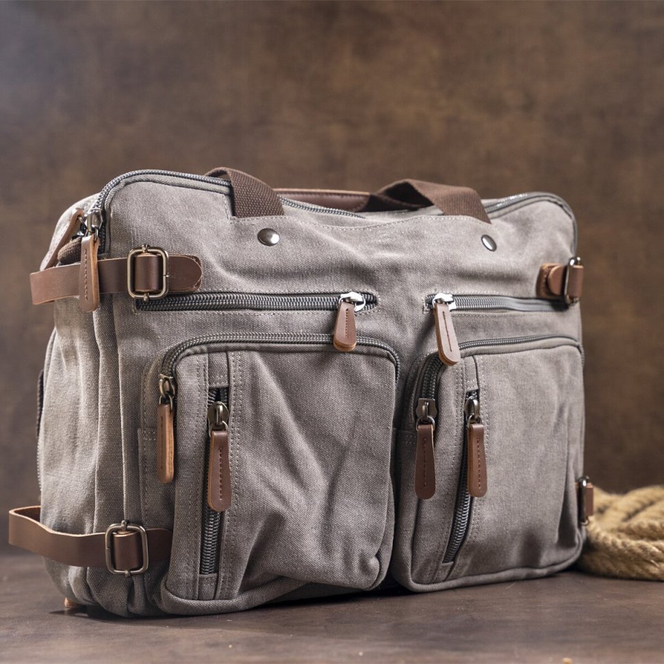 Вместительная сумка-трансформер серого цвета из текстиля Vintage (20151) фото №6 Вместительная сумка-трансформер серого цвета из текстиля Vintage (20151) modnotak фото №6