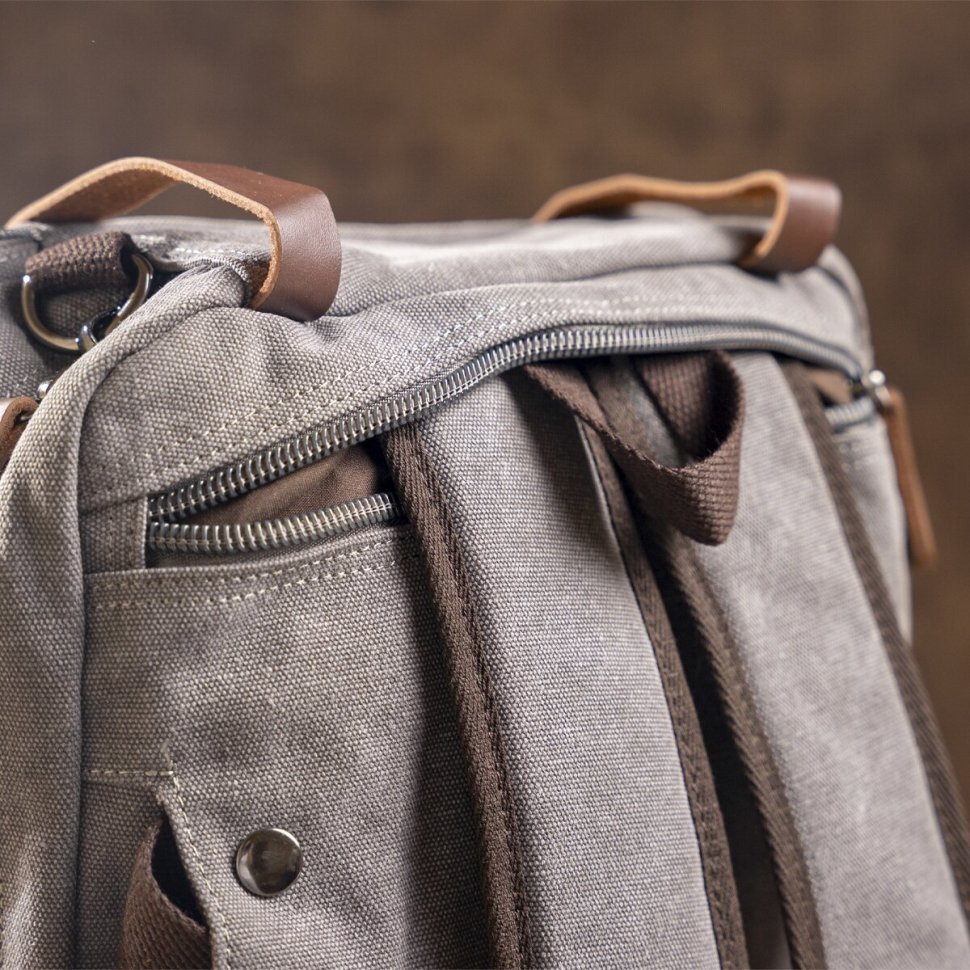 Вместительная сумка-трансформер серого цвета из текстиля Vintage (20151)