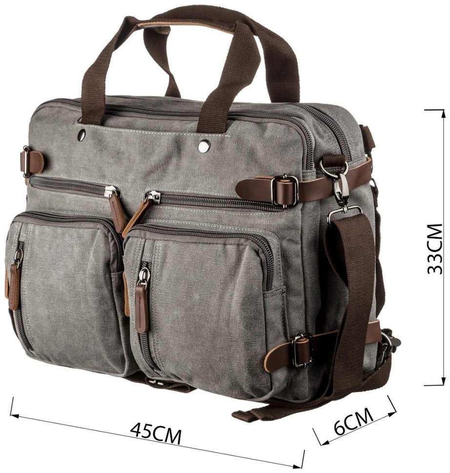 Вместительная сумка-трансформер серого цвета из текстиля Vintage (20151) фото №13 Вместительная сумка-трансформер серого цвета из текстиля Vintage (20151) modnotak фото №13