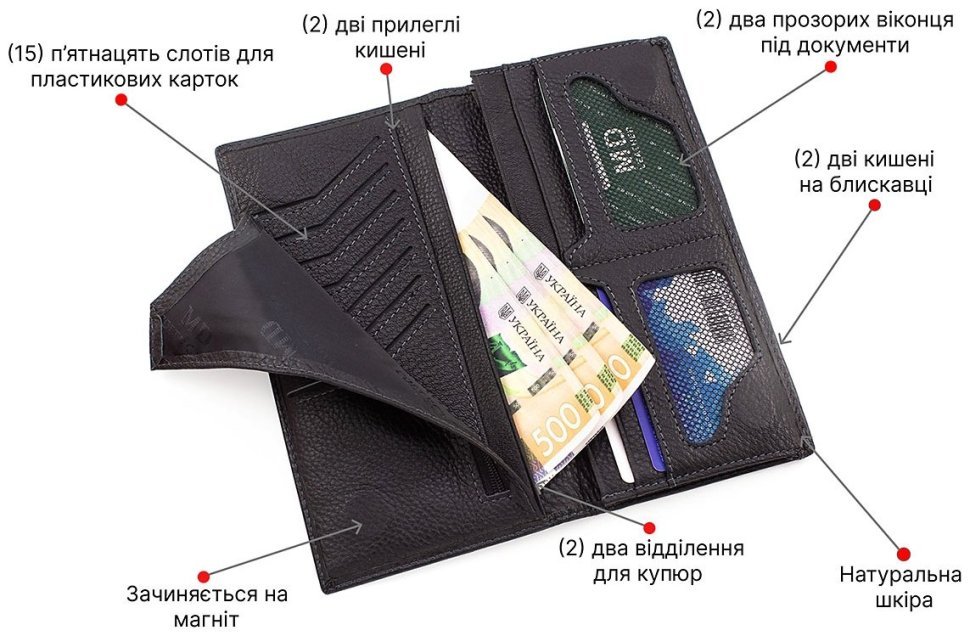 Черный купюрник из натуральной кожи на магнитах MD Leather (18899) modnotak фото №4