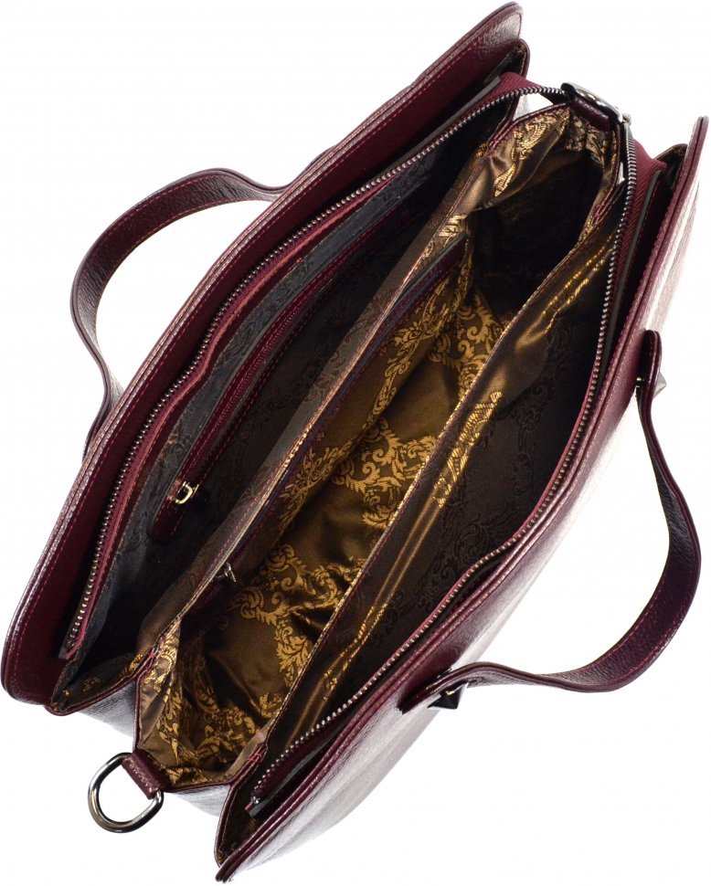 Бордовая кожаная сумка из натуральной кожи с ручками DESISAN (19109)