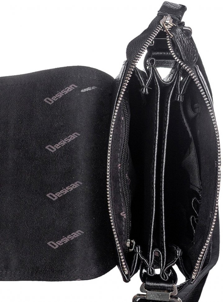 Наплічна сумка чорного кольору з натуральної шкіри Desisan (1354-01)