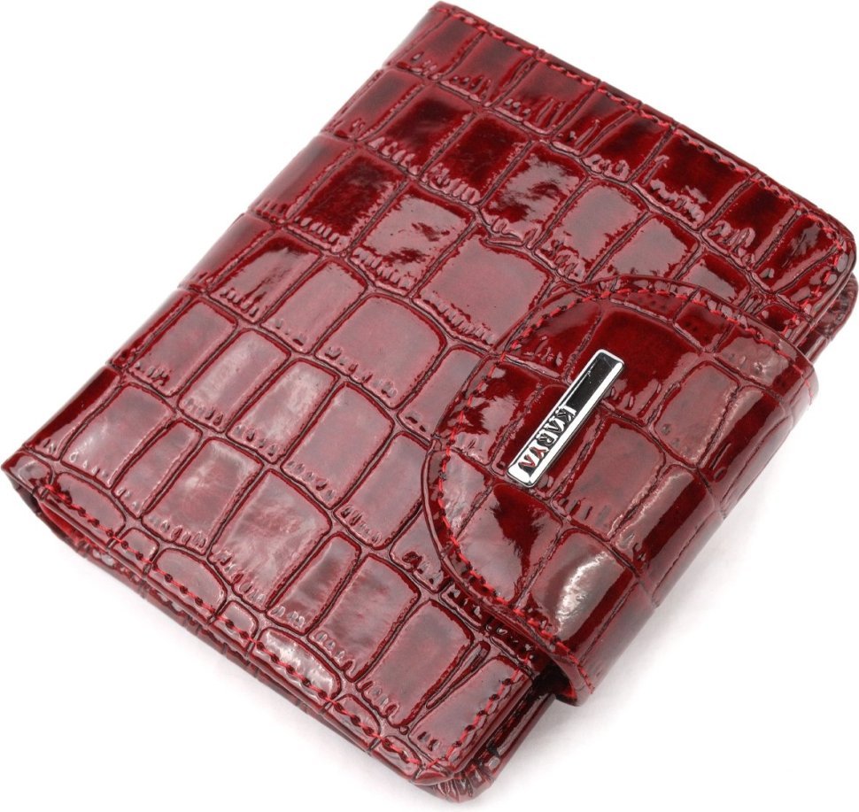 Червоний жіночий гаманець з натуральної шкіри з тисненням під крокодила KARYA (2421124)