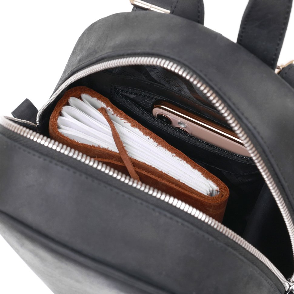 Універсальний жіночий рюкзак із натуральної шкіри крейзі хорс чорного кольору Shvigel (16313)