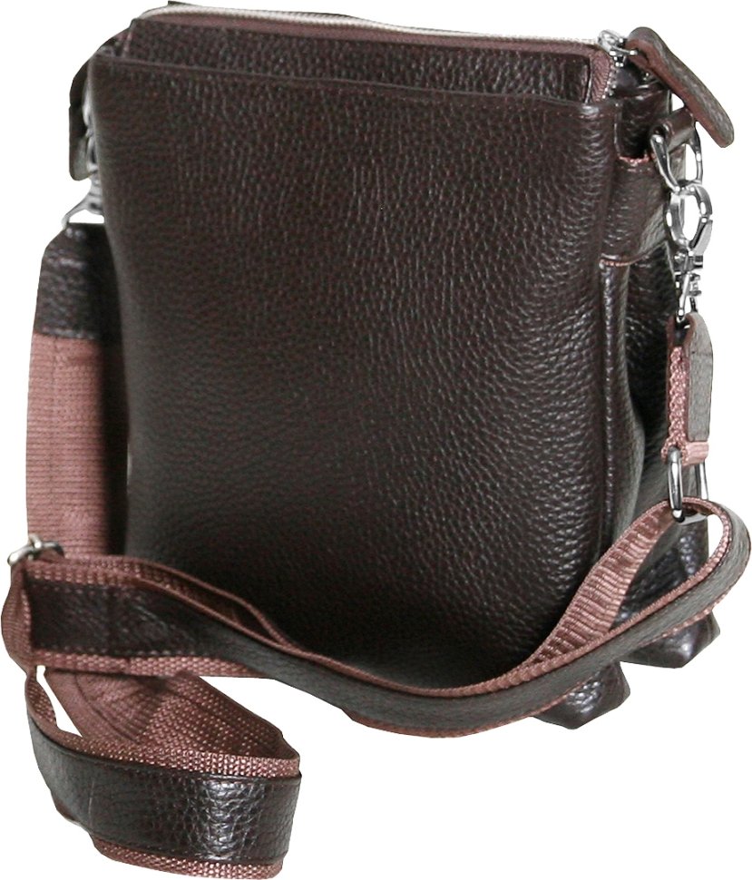 Коричневая мужская сумка на плечо из натуральной кожи флотар на молнии Vip Collection (21091)