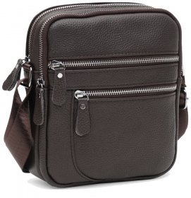 Компактна чоловіча сумка-планшет з темно-коричневої шкіри на дві блискавки Keizer (19365)