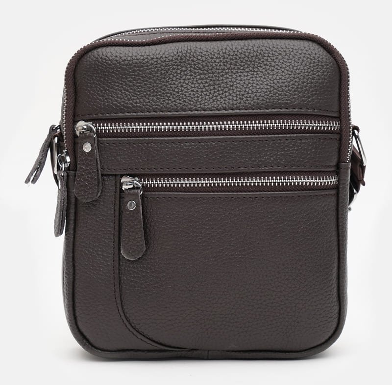 Компактная мужская сумка-планшет из темно-коричневой кожи на две молнии Keizer (19365)