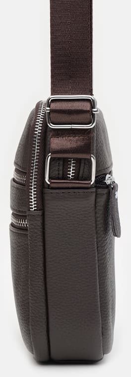 Компактна чоловіча сумка-планшет з темно-коричневої шкіри на дві блискавки Keizer (19365)