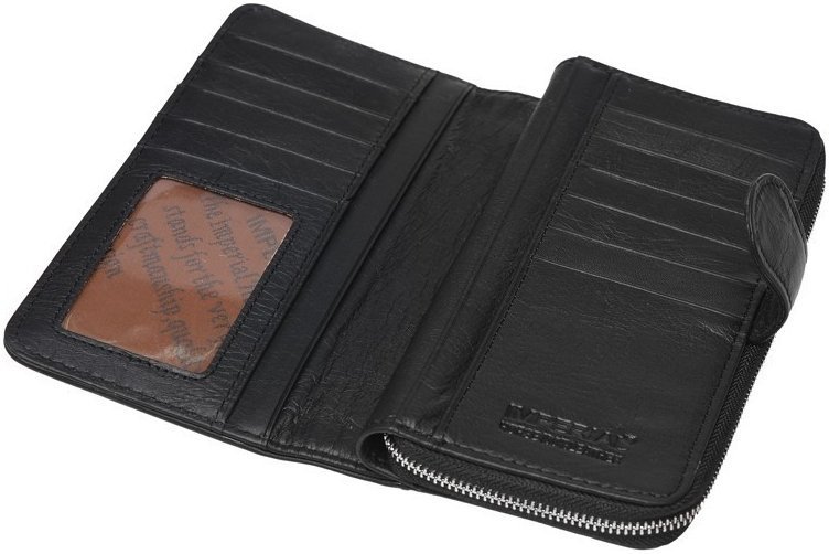 Великий жіночий шкіряний гаманець чорного кольору з монетницею Horse Imperial 66238