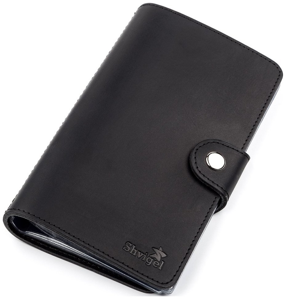 Черная вместительная визитница из натуральной кожи на кнопке Shvigel (2413905) modnotak фото №12