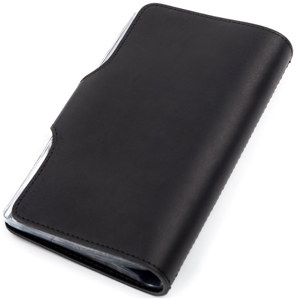 Черная вместительная визитница из натуральной кожи на кнопке Shvigel (2413905) modnotak фото №13