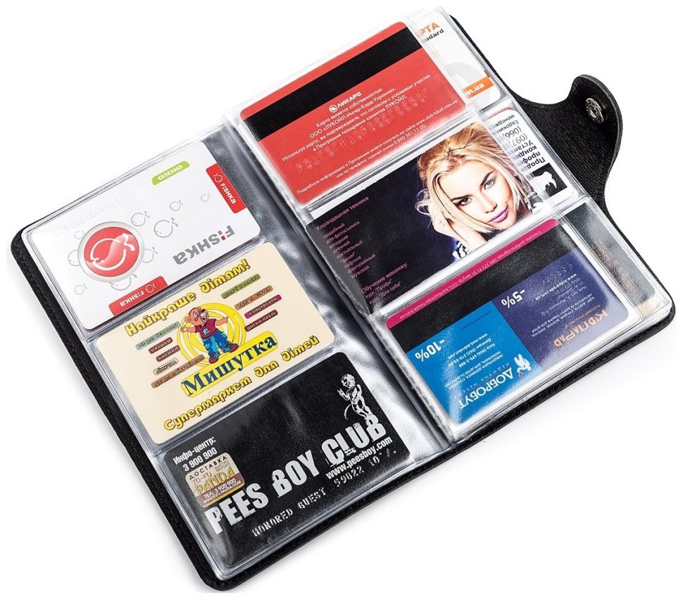 Черная вместительная визитница из натуральной кожи на кнопке Shvigel (2413905) modnotak фото №16