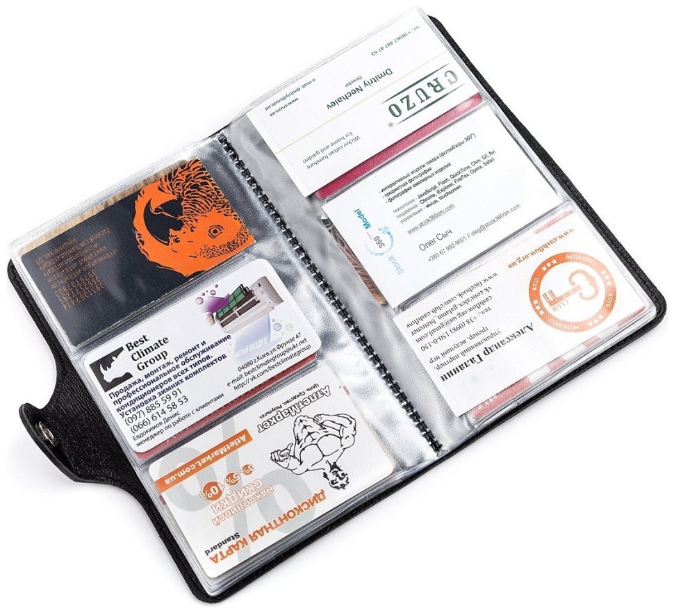 Черная вместительная визитница из натуральной кожи на кнопке Shvigel (2413905) modnotak фото №17