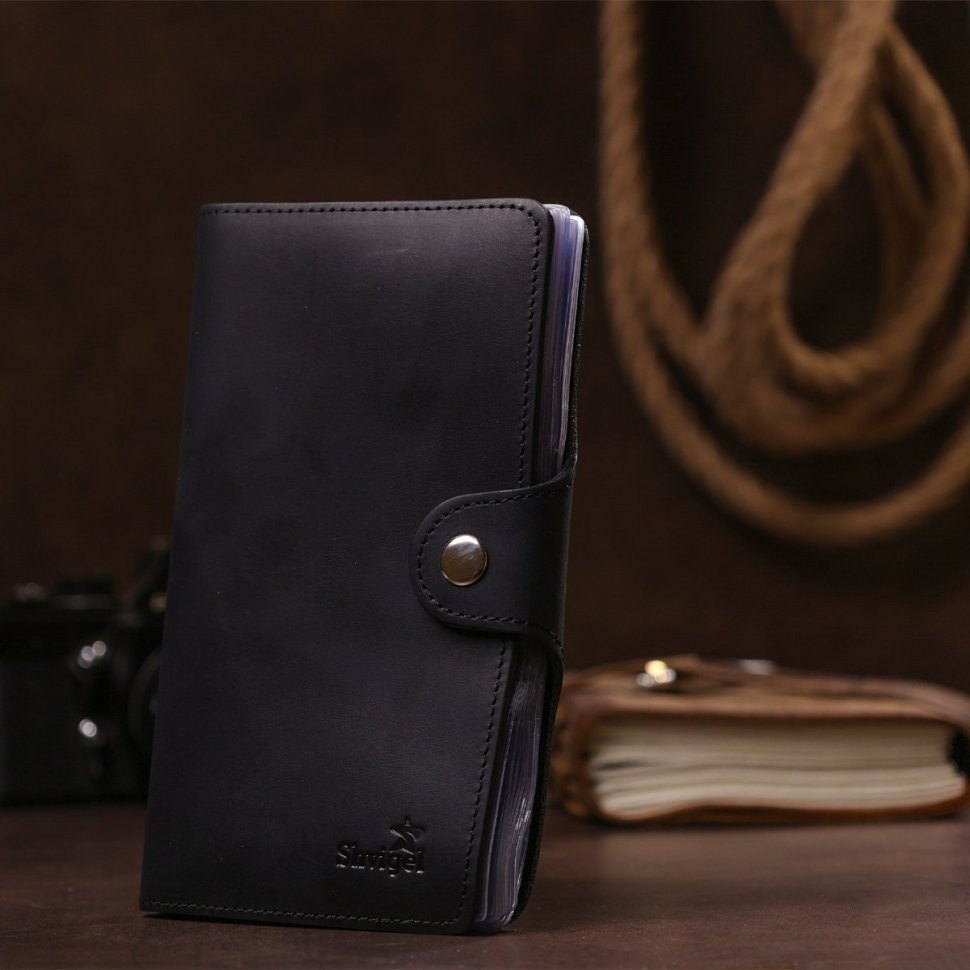 Черная вместительная визитница из натуральной кожи на кнопке Shvigel (2413905) modnotak фото №20